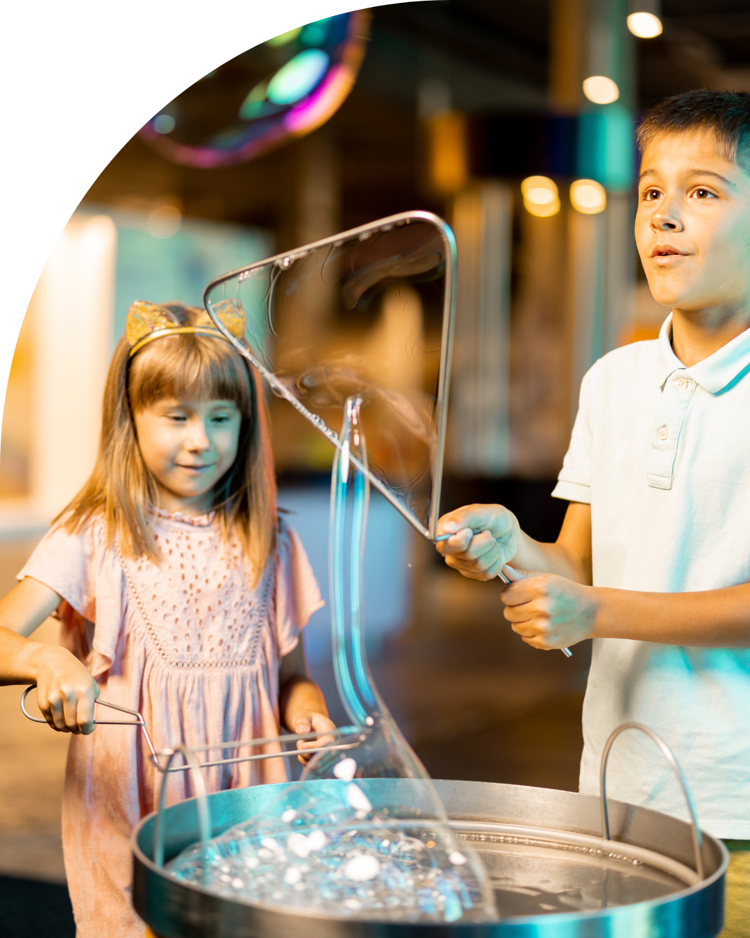 Children playing with bubbles